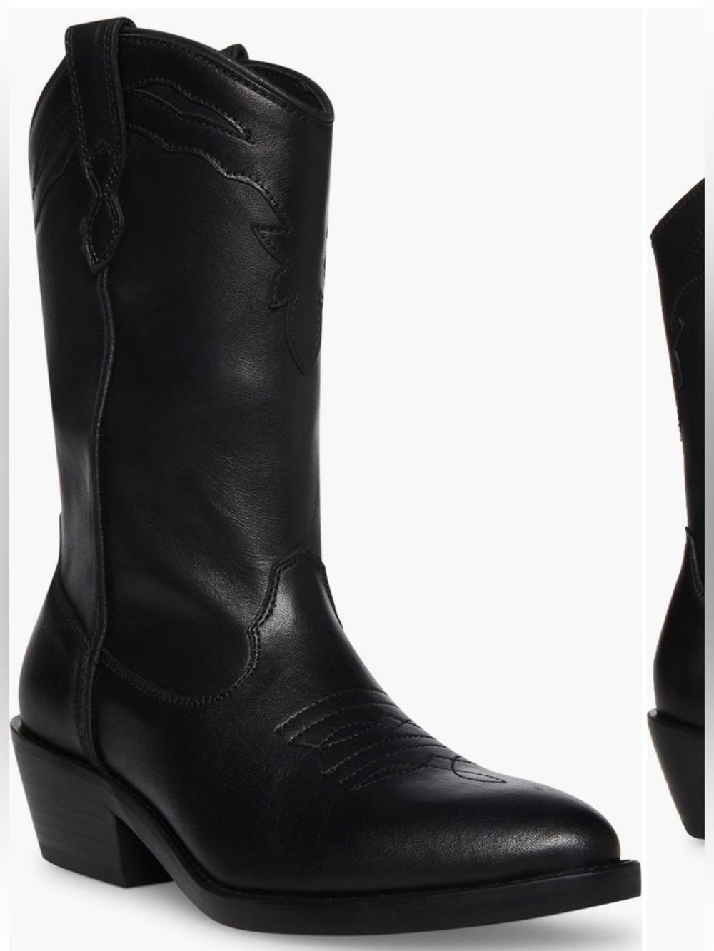 Steve Madden Black Leather Western Boots - Classic Cowboy Style